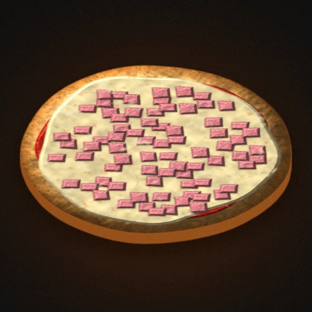 Representación de una pizza de jamón y queso